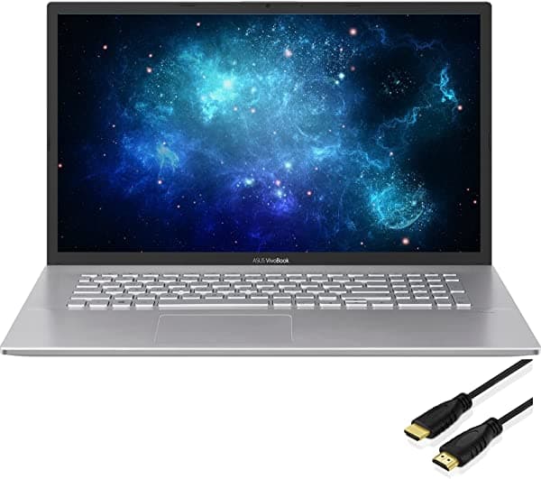 ASUS VivoBook HD+ Business Laptop de 17.3 pulgadas, Intel Core i5-1035G1 de cuatro núcleos, 12 GB DDR4 de RAM, disco duro de 1 TB, gráficos Intel HD 5000, WiFi, Bluetooth, cable HDMI, Windows 11 Home en modo S, color plateado