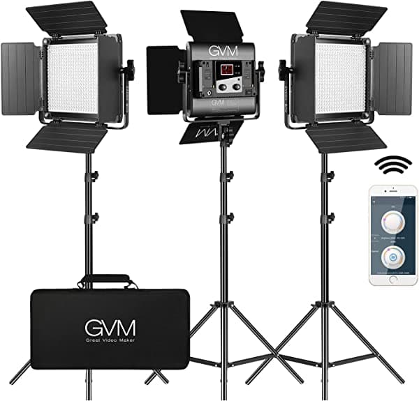 GVM 560 LED luz de video, regulable bicolor, 3 paquetes de iluminación de fotografía con APP sistema de control inteligente, iluminación para YouTube Studio al aire libre, kit de iluminación de video, 2300K-6800K, CRI 97+ TD-560AS3L