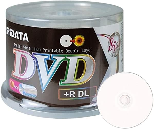 Paquete de 50 Ridata DVD+R DL de doble capa 8X 8.5GB DVD Plus R doble capa blanco inyección de tinta Hub imprimible en blanco medios de comunicación de datos película juego grabable disco