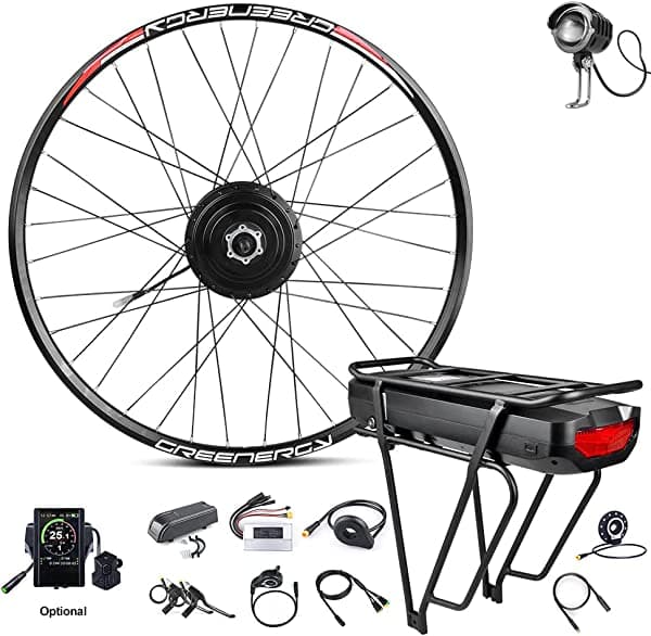 BAFANG Kit de conversión de bicicleta eléctrica de 48 V 500 W motor de cubo trasero para bicicleta de disco de 20 pulgadas, 26 pulgadas, 27.5 pulgadas, 700 C kit de rueda trasera con pantalla LCD PAS batería opcional de ebike y cargador