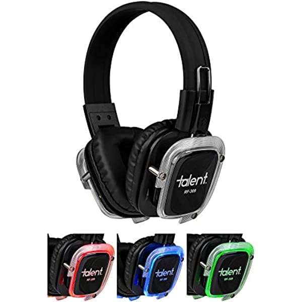 Talent RF-309 Silent Disco - Auriculares de 3 canales (LED de 3 colores)