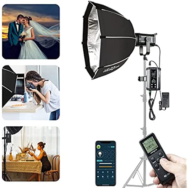 Weeylite Ninja 400 ii - Luz LED de video continua con 25.6 in Bowens Mount Softbox, kit de iluminación de video LED bicolor de 150 W para fotografía de retratos de bodas