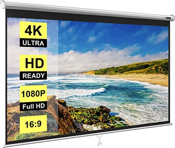 VIVOHOME 80 Inch Pantalla de Proyección Manual Desplegable, 16:9 Pantalla Enrollable HD de Gran Formato Mate para Cine en Casa, Oficina, Cine y Videojuegos, Acero y PVC, Blanca