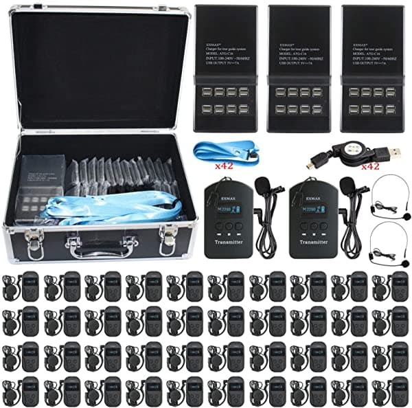EXMAX EXD-101 - Sistema de transmisión inalámbrica para auriculares (2,4 GHz, con 9999 canales, interpretación simultánea)