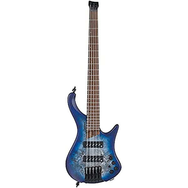 Ibanez EHB1505 Bajo eléctrico headless de 5 cuerdas, diapasón encuadernado Panga Panga, azul pacífico flat EHB1505-PLF