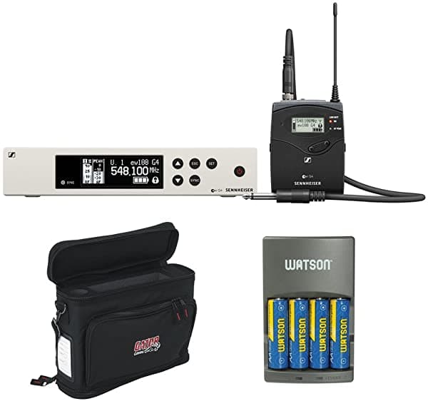 Kellards Sennheiser EW 100 G4 - Sistema inalámbrico para instrumento con cable de guitarra CI 1 (516 a 558 MHz), más Gator Cases GM-1W pack móvil inalámbrico y cargador rápido de 4 horas (4 pilas AA NiMH) EW 122P G4-A1