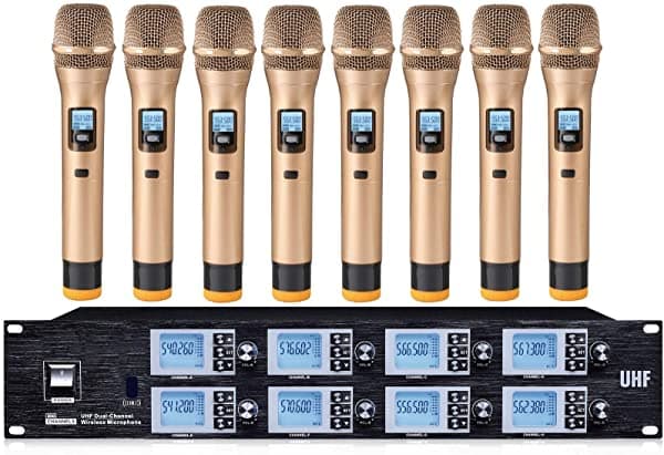 unbanded iKapok 8x100 canales UHF inalámbrico micrófono sistema dinámico de metal portátil Mike Goldenool Cooperación Conferencia Reunión BOLY-8800GC