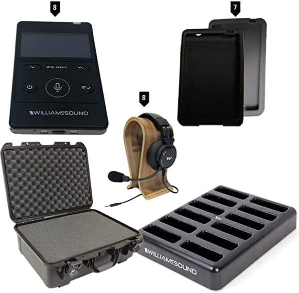 Williams AV DWS COM 8 PRO 400 Digi-Wave 400 sistema de intercomunicación inalámbrico para hasta 8 participantes. Incluye: (8) transmisores DLT 400, (8) micrófonos de auriculares MIC 157, (1) funda de transporte resistente CCS 042.