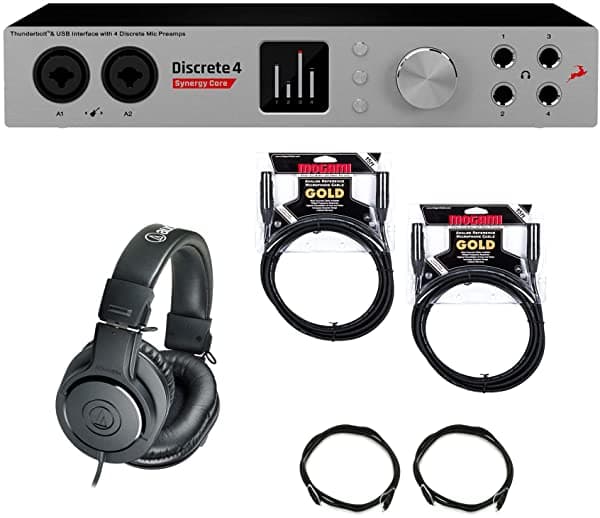 Antelope Audio Discrete 4 Synergy Core Bundle Con Mogami Xlr Cables Ópticos Audio-Technica Ath-M20X Auriculares (6 Unidades) CATL001-2MG2OM20