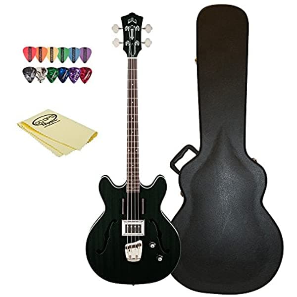 Guild Starfire Bass - Guitarra con funda, gamuza de 12 Pick Sampler, & godpsmusic polaco, color negro Starfire Bass BLK-KIT-1