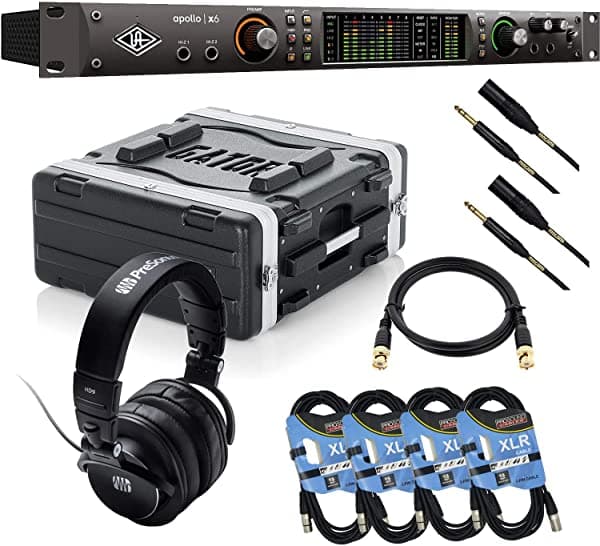 Clutch Universal Audio Apollo x6 Heritage Edition - Thunderbolt 16 x 22, Gator GR-4L Rack Case, (2) Mogami XLR a 1/4, Presonus HD9, (4) cables XLR, (2) HD-SDI RG6 BNC Cable Bundle