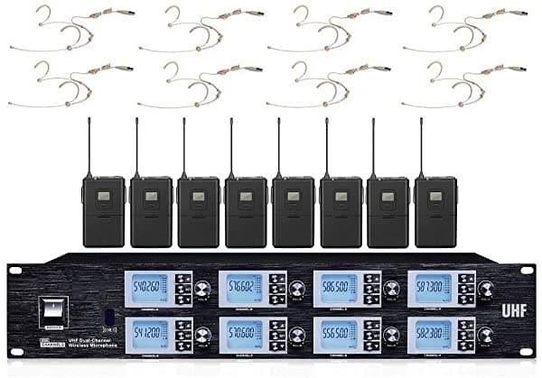 Bolymic Sistema de micrófono profesional UHF inalámbrico auricular micrófono auriculares sistema de micrófonos para la escuela reunión voz BOLY-8800HS32