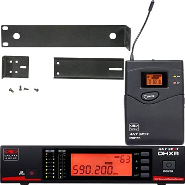 Galaxy Audio Cualquier Spot DHX Sistema de Micrófono Inalámbrico, Incluye Receptor DHXR y MBP77 Transmisor Bodypack, Frecuencia D: 584-607MHz DHXR/77D