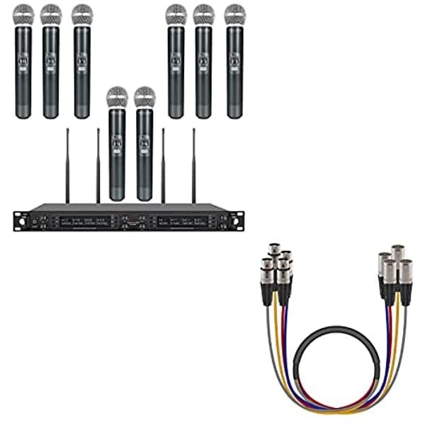 Phenyx Pro Sistema de micrófono inalámbrico UHF de 8 canales PTU-6000 paquete con cable de conexión XLR de serpiente macho a hembra