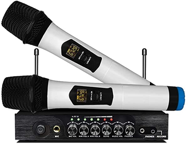 NIZYH Micrófono portátil UHF Bluetooth inalámbrico M6 con micrófono de reverberación ajustable para KTV sistema de cine en casa altavoz UE smmkf-666