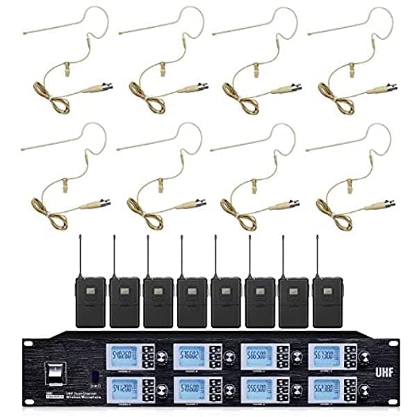 Bolymic 8800 8 x100 canales uhf profesional micrófono beige auricular micrófono Headworn Mikes sistema inalámbrico BL-8800SB-4GM
