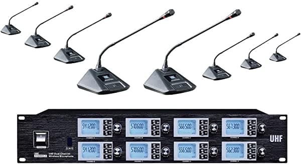 Bolymic 8800S micrófono inalámbrico de cuello de cisne, 8 canales, sistema de micrófono inalámbrico para reuniones y conferencias BL-8800SB-8GM