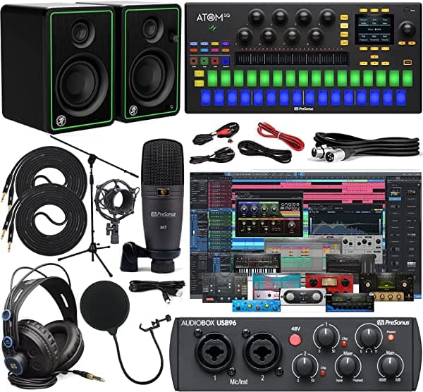 Presonus Interfaz De Audio Audiobox 96 Studio Con Control Híbrido Atom Sq / Midi Paquete De Estudio Completo Con Paquete De Software Studio One Artist Par Cr3-X Monitores Multimedia De 2 Vías Con Cables 96 Studio | ATOM SQ | CR3-X