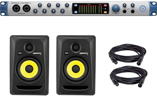 Clutch PreSonus Studio 1824 - interfaz de audio USB 2.0 de 18x18 y KRK RP5G3 Rokit 5 generación 3, monitor de estudio activo negro, par y cables