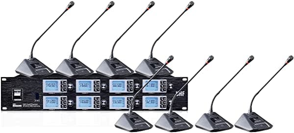 Bolymic 8800S micrófono inalámbrico UHF de 8 canales, profesional para atril, escritorio, reuniones y delegados, micrófono de cuello de cisne BL-8800SB-8GM