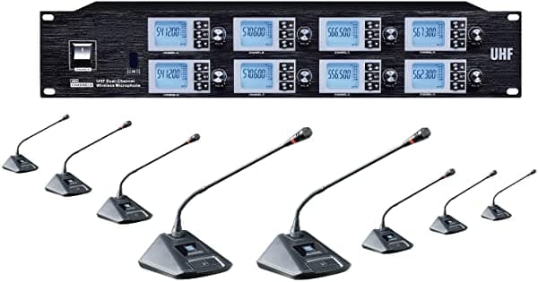 Bolymic 8800S - Micrófono Inalámbrico para Conferencias Sennheiser UHF de 8 Canales Profesional Conferencia Escritorio Reuniones Delegado Cuello de Cisne BL-8800SB-8GM