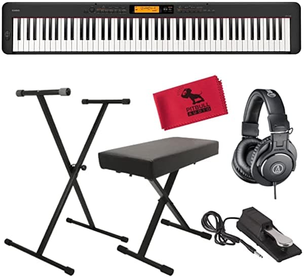 PitbullAudio Casio Cdp-S350 - Teclado De Acción De Martillo Escalado Compacto De 88 Teclas Con Soporte Banco Pedal De Apoyo Y Auriculares