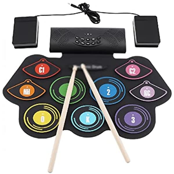 Ganfanren Batería Electrónica Enrollable 9 Pads Doble Parlante Estéreo Compatible Con USB MIDI Con Pedal y Soporte de Baquetas jjzxw-14260