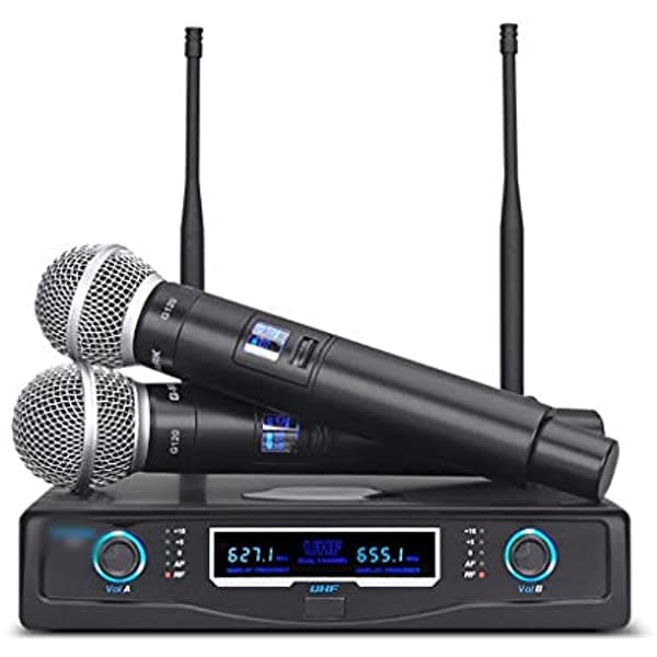 Hxhlzy Micrófono Inalámbrico Profesional Dinámico de Mano 2 Canales Para Fiestas KTV Escenario Eventos Iglesia szjmkf*336