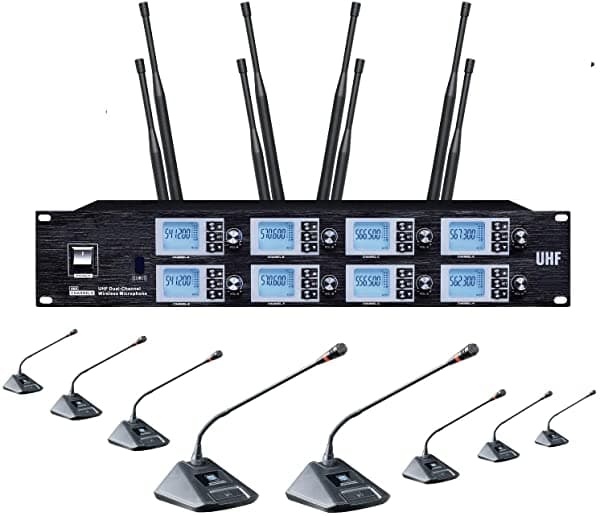 Bolymic 8800S - Micrófono Inalámbrico Para Salas De Reuniones UHF De 8 Canales Profesional Para Conferencias Reuniones De Escritorio Micrófono De Cuello De Cisne Delegado BL-8800SB-8GM