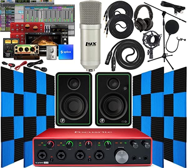 Focusrite Scarlett 18I8 Interfaz De Audio Usb De 18 X 8 Con Kit De Software De Música Creativa Con Monitores De Estudio Mackie Cr3-X Paquete De 24 Paneles Acústicos De Espuma De Estudio A Prueba De Sonido