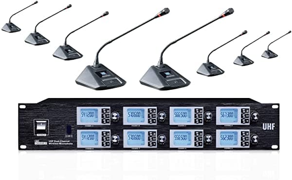 Bolymic 8800S Micrófono USB Inalámbrico Para Sala De Conferencias UHF 8 Canales Atril Profesional Escritorio Conferencia Reunión Delegado Micrófono Cuello De Cisne BL-8800SB-8GM
