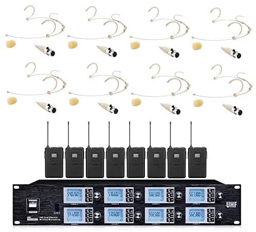 Bolymic 8800 Micrófono Voces Inalámbrico Mircrofone 8 X 100 Canales Receptor Etapa Uhf Mic Beige Sistema De Auriculares BL-8800SB-4GM