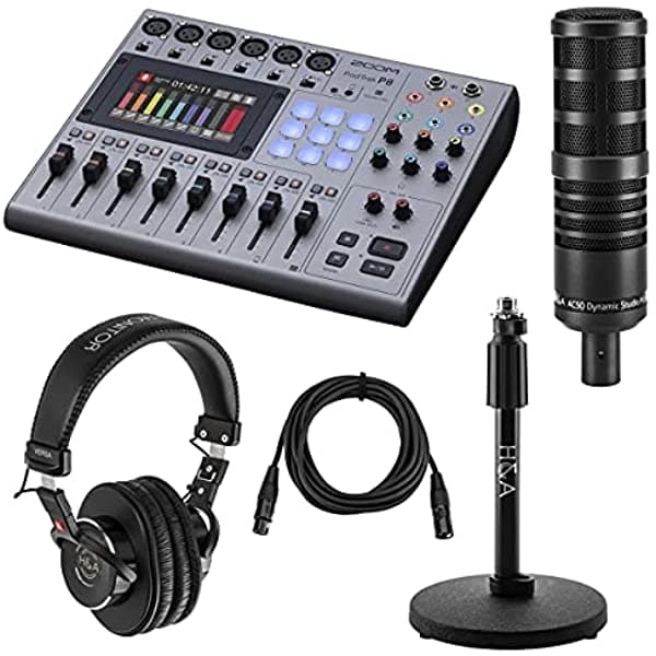 Zoom Podtrak P8 Grabadora Portátil Multipista Podcast Bundle Con Micrófono De Difusión De Estudio H&A Auriculares Profesionales Para Monitor Soporte De Micrófono Cable Xlr M A Xlr F 15 Pies ZP8 B