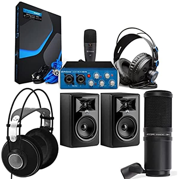 Presonus Audiobox 96 Studio Kit Completo De Grabación De Hardware Y Software Con 2 Monitores De Estudio Bidireccionales Jbl 306P Mkii De 6.5 Pulgadas Auriculares Akg Acoustics K612 Micrófono Zoom Zdm-1 AUDIOBOX 96 STUDIO AK