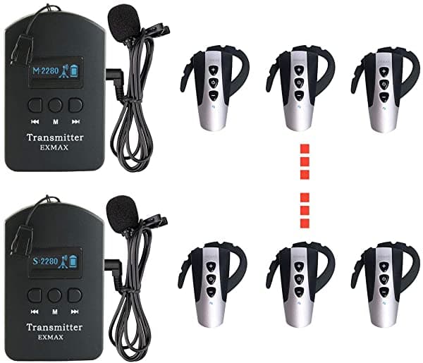 Exmax - Sistema De Guía De Audio 24 Ghz Inalámbrico Bluetooth Receptor De Oreja Sistema De Iglesia Para Entrenamiento Enseñanza Conferencias Interpretación Simultánea EXD-6824