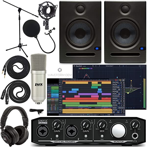 Mackie Onyx Producer 2-2 Interfaz De Audio/Midi Con Pro Tools Software De Producción De Música Primero/Tracktion Monitores De Estudio Eris E5 Micrófono De Estudio De Condensador Xlr Auriculares Soporte Para Micrófono