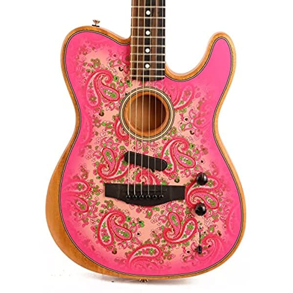 Geartree Fender American Acoustasonic Telecaster Edición Limitada Paisley Rosa con Funda Acolchada