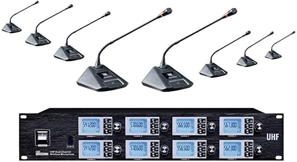 Bolymic 8800S Micrófono Inalámbrico UHF de 8 Canales Cuello de Cisne - Sistema de Micrófono Inalámbrico para Conferencias BL-8800SB-8GM
