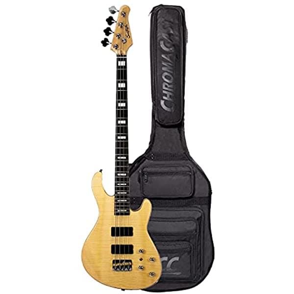GoDpsMusic Sawtooth Mod24 Series - Bajo Eléctrico de Arce Flameado Natural de 24 Trastes con Funda Acolchada ST-JB24-NFG-1