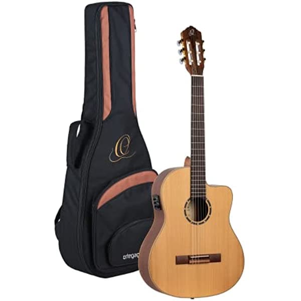 Ortega Guitars Family Series Pro - Guitarra clásica electroacústica de 6 cuerdas de nylon, tapa sólida, mástil delgado, con funda, para diestros (RCE131SN)