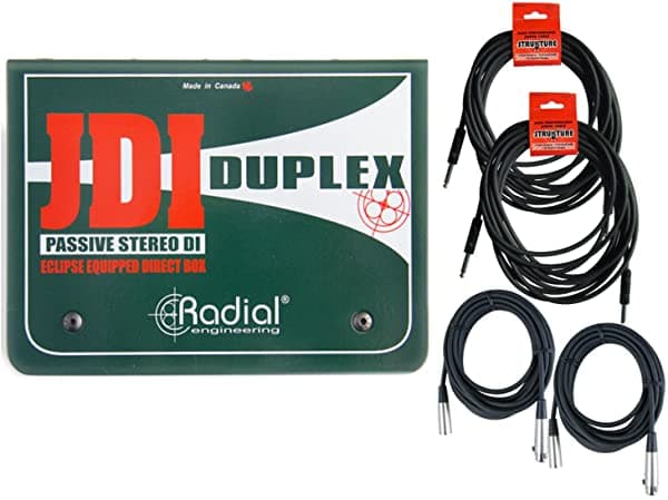 Radial Engineering JDI Duplex MK4 - Caja directa (DI) pasiva estéreo con 4 cables R8001020 BUNDLE