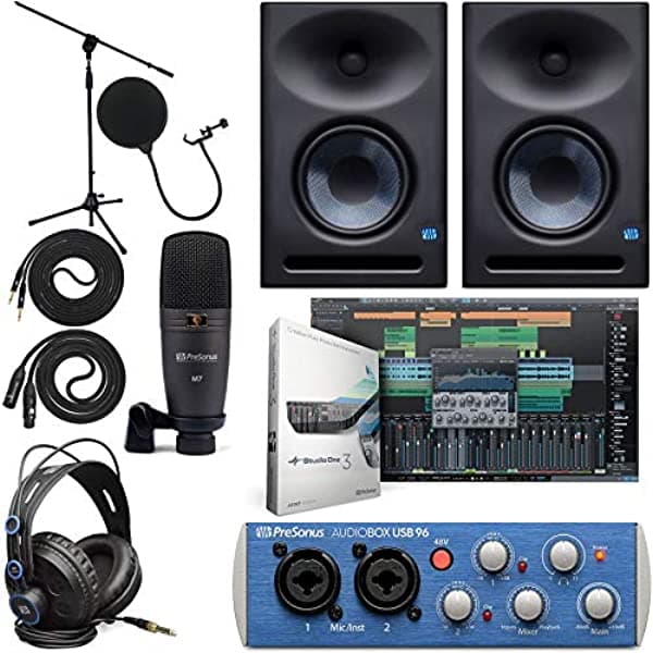 Presonus Audiobox 96 Interfaz De Audio (Puede Variar En Azul O Negro) Paquete De Estudio Completo Con Studio One Artist Software Pack Con Eris E7 Xt Par De Monitores De Estudio Con Ebm Wave Guide Design