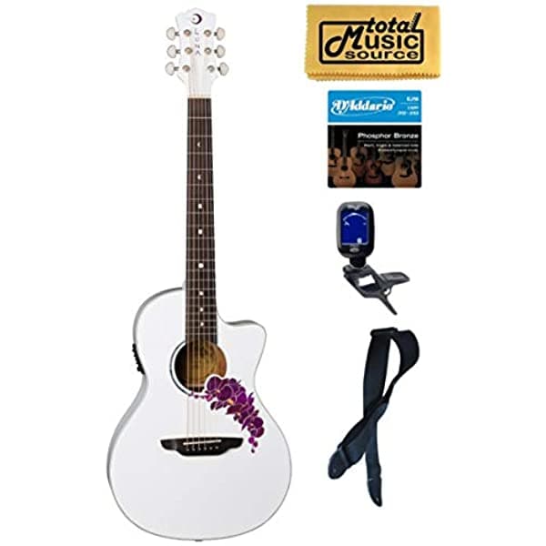 Total music Source Luna Flo Or Cwh Flora Orchid Guitarra Acústica/Eléctrica Color Blanco Clásico Paquete FLO OR CWH PACK