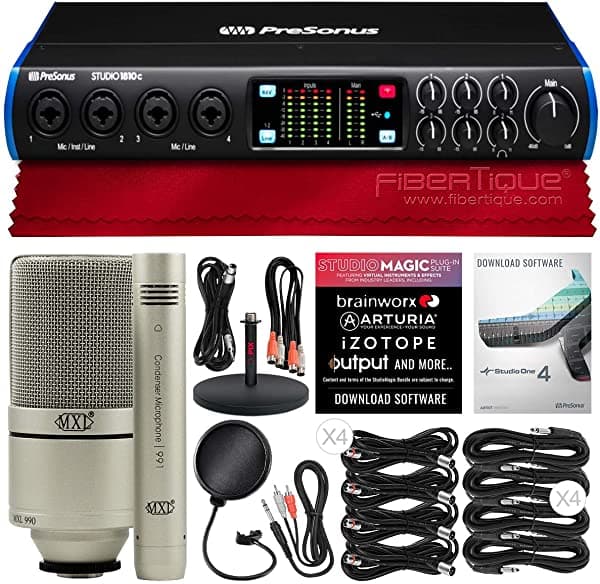 Presonus Studio 1810C 18X8 Usb Type-C Audio/Interfaz Midi + Mxl 990/991 Paquete De Grabación De Micrófono Xpix 6" Soporte De Micrófono De Escritorio Cables Y Accesorios Profesionales