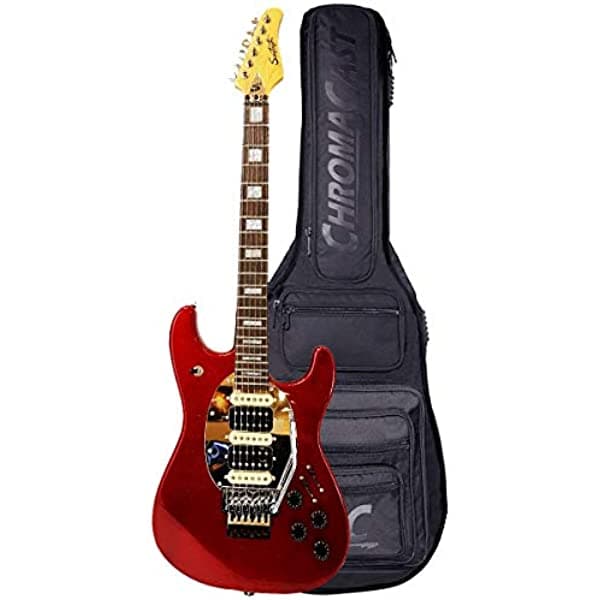 Sawtooth Guitarra Eléctrica Híbrida Es De 6 Cuerdas Con Rosa Floyd Original Destello Rojo Sangre Con Bolsa Chromacast Pro Series Gig Bag Derecha (St Fl-Brs) ST-ES-HYBRID-FL-BRS