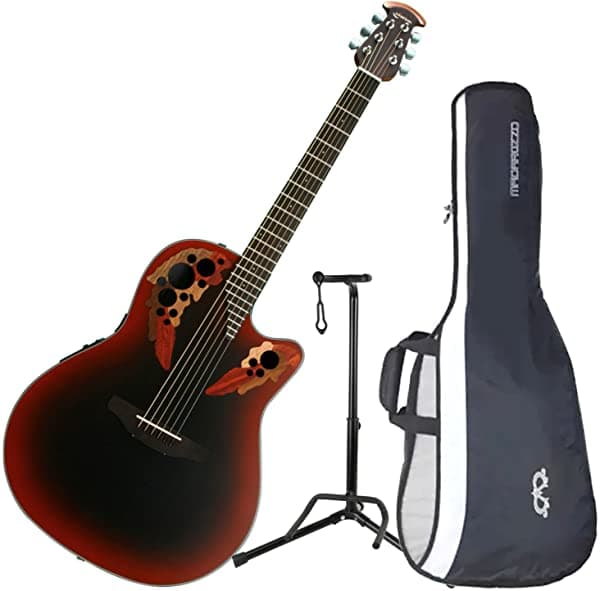 Ovation CE44-RRB Celebrity Elite Reverse Red Burst Guitarra Electroacústica Con Gig Bag y Soporte CE44-RRB BUNDLE