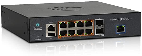Cambium Networks Cnmatrix Ex2010-P Interruptor Inteligente Ethernet Poe 8 Puertos De Fibra 1G Y 2 Sfp (Mx-Ex2010Pxa-U)