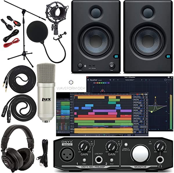 Mackie Onyx Artist 1 - 2 Interfaz De Audio Con Pro Tools First/Tracktion Music Production Software Eris 3.5 Bt Par De Monitores Bluetooth De Estudio Micrófono De Estudio Condensador Xlr Auriculares Soporte De Micrófono
