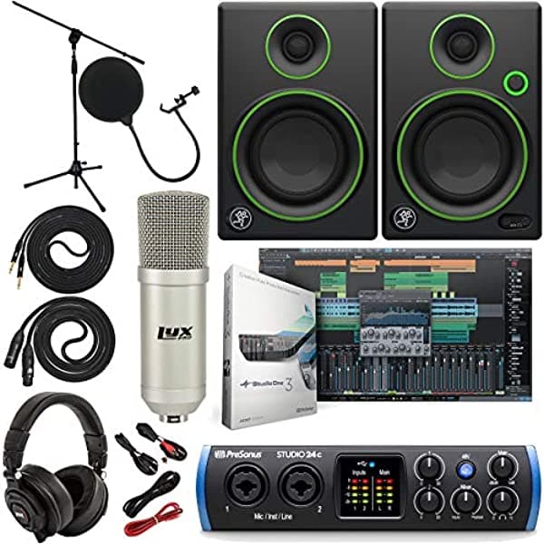 Presonus Studio 24C 2X2 - Interfaz Usb Tipo C De Audio Y Midi Con Monitores De Estudio Mackie Cr3 Y Cable De Instrumento Trs A Trs De 1/4 Pulgadas