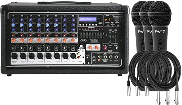 Peavey Pvi 8500 Powered Mixer W/(3) Micrófonos Y Cables 03601860 BUNDLE